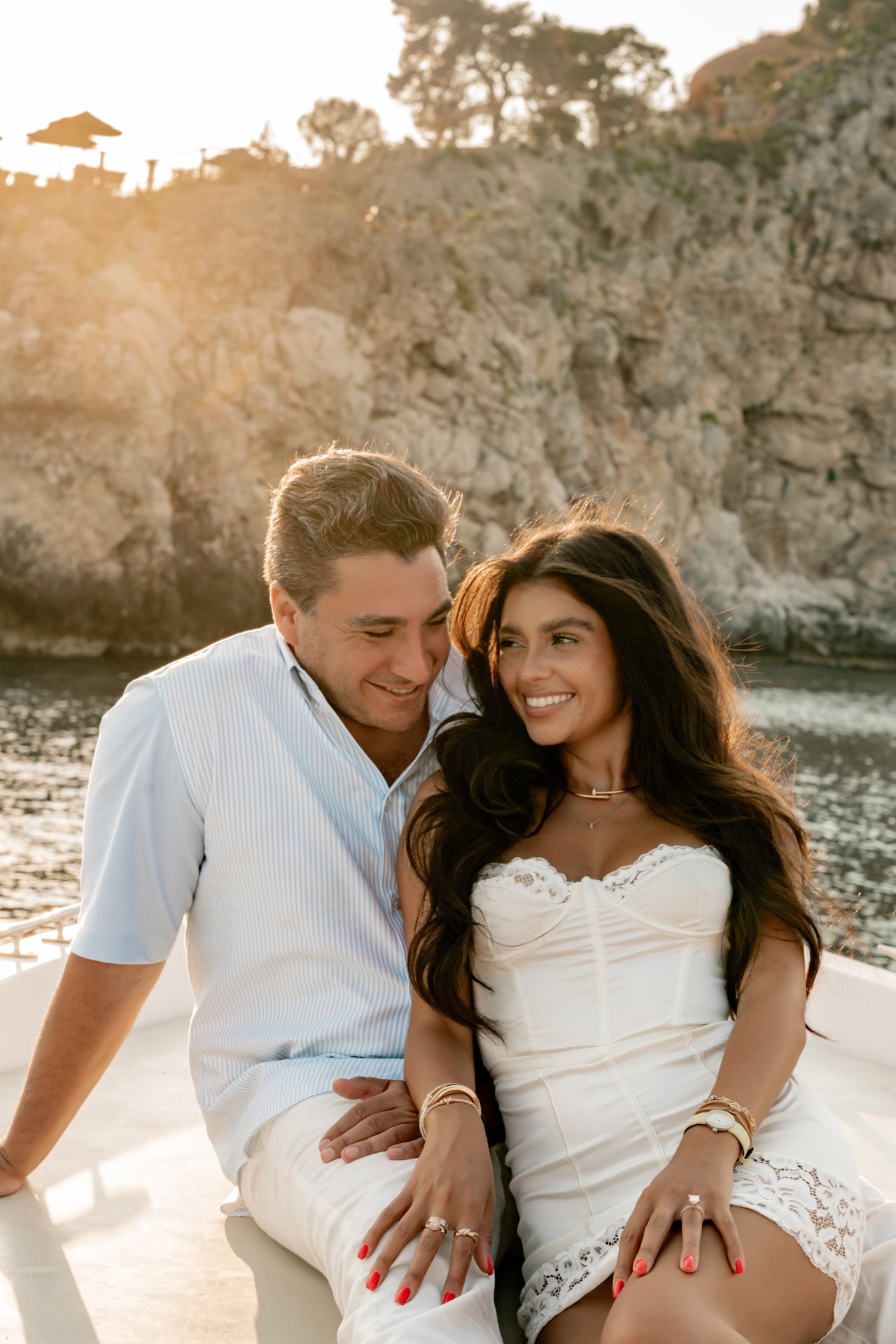 Sunset Boat Enagagement Photoshoot in Taormina, Sicily